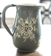 Grey & White enamel pitcher. Hand painted